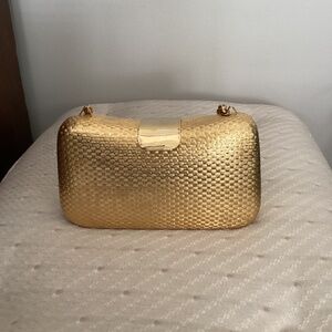 Vintage Saks Fifth Avenue Gold Metal Hard Case Clutch